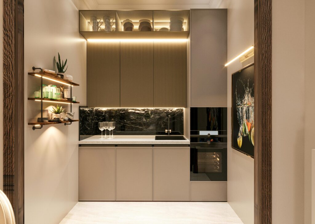Under-Cabinet LED Lights: Easy Kitchen Upgrades Contemporary kitchen design showcasing modern appliances and ambient LED lighting.